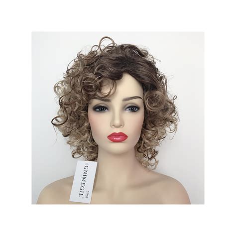 Gnimegil Short Curly Synthetic Wigs For Women Ombre Dark Blonde Loose