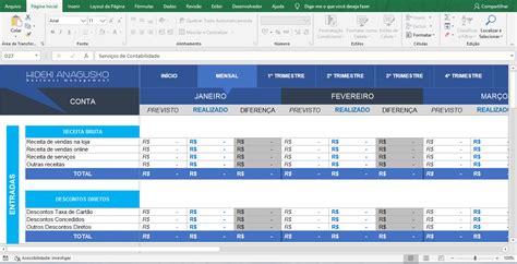 Planilha Grátis Orçamento empresarial planejamento financeiro previsto