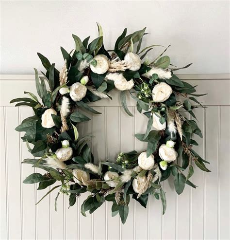 Front Door Wreaths With Eucalyptus Year Round Neutral Boho Etsy