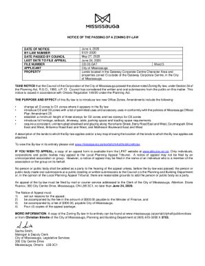 Fillable Online NOTICE OF THE PASSING OF A ZONING BY LAW Fax Email