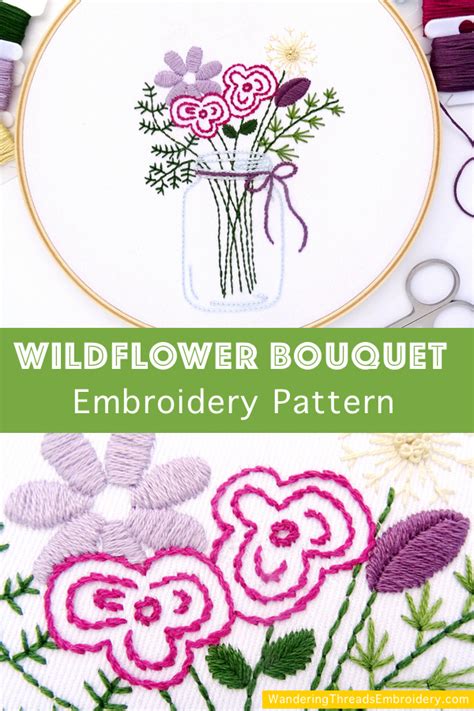 Wildflower Bouquet Hand Embroidery Pattern - Wandering Threads Embroidery