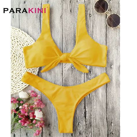 PARAKINI Bikini Knotted Padded Thong Bikini Set Women Swimwear Swimsuit