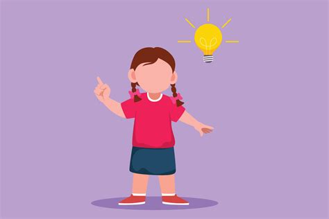 Graphic Flat Design Drawing Of Smart Little Girl Thinking Something