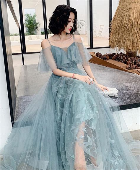Green Tulle Lace Long Prom Dress, Green Evening Dress – Denver Dress