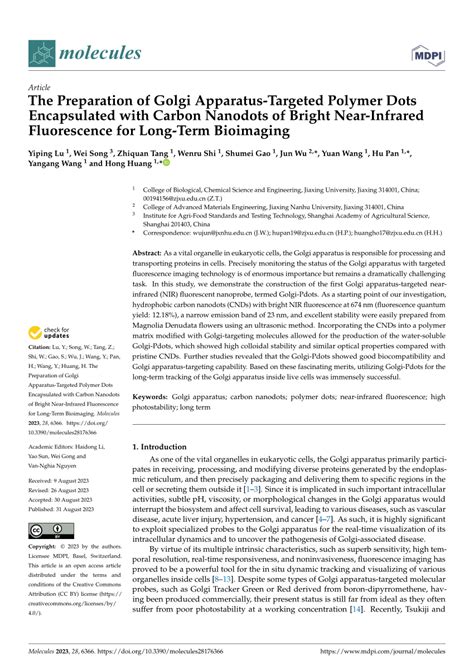 PDF The Preparation Of Golgi Apparatus Targeted Polymer Dots