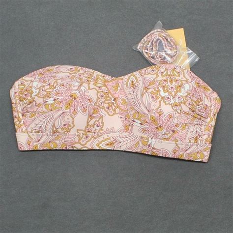 Kona Sol Swim Nwt Kona Sol Womens Lightly Lined Bandeau Bikini Top Small Pink Paisley Poshmark