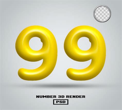 Premium PSD | 3d render number 99 yellow glossy color