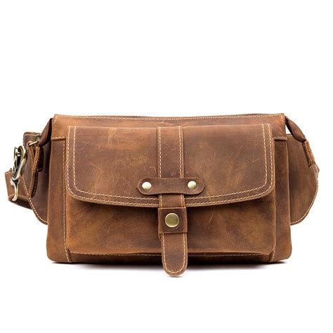 Cool Light Brown Leather Fanny Pack Mens Belt Bags Waist Bags Hip Pack Ichainwallets