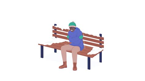 Animated Cold Man In Park Freezing Winter Weather Full Body Flat