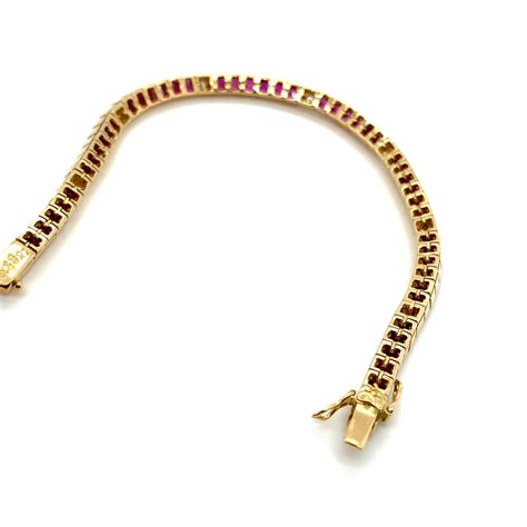 Ruby And Diamond Tennis Bracelet 18k Yellow Gold For Sale At 1stdibs