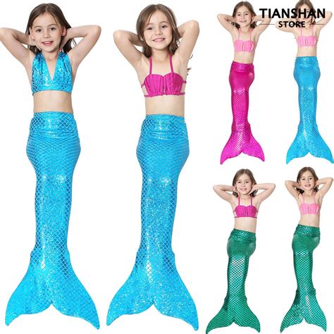 3 unids Set princesa niñas traje de baño de sirena cola Bikini verano playa traje de baño