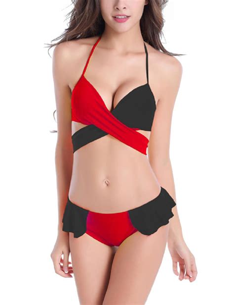 Mounchain Women Sexy Bikini Swimsuit Set Cross Bandage Brassiere