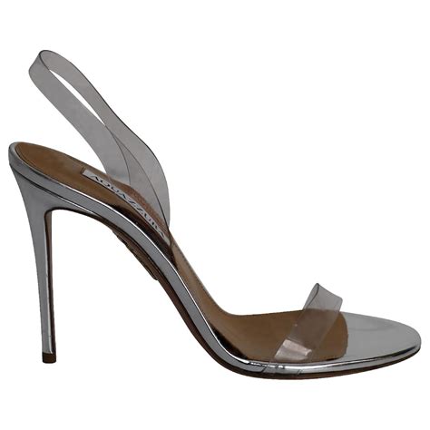 Aquazzura So Nude 105 Slingback Sandals In Silver PVC Silvery Plastic Ref 917610 Joli Closet