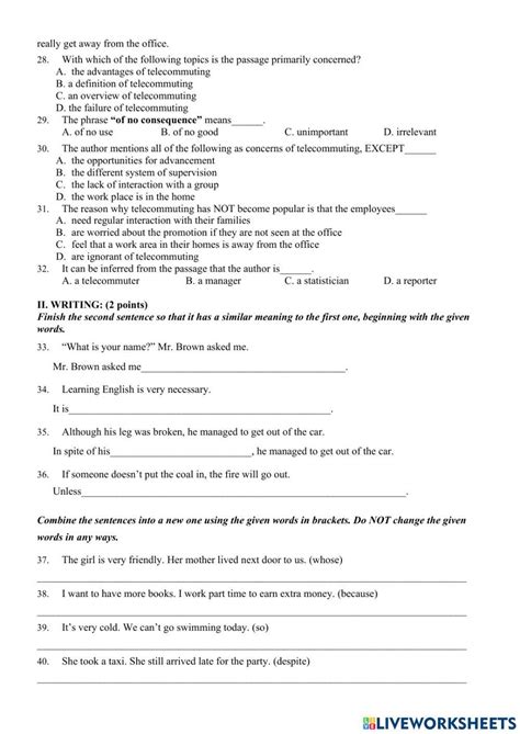 E9 Practice Test 8 Đhg Worksheet Live Worksheets