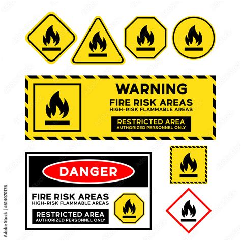 Vector Sets Of High Risk Flammable Sign Illustrations Warning Stickers