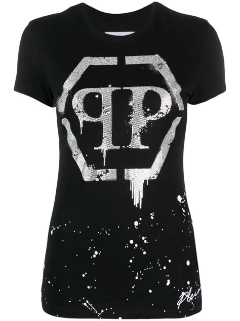 Philipp Plein Crystal Embellished Logo T Shirt Black Farfetch