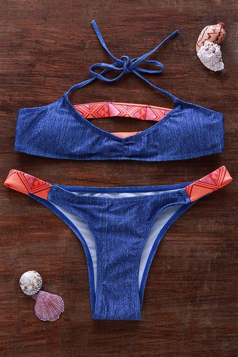Halter Hit Color Denim Bikini Set Bikinis For Sale Cute Bikinis Bikinis Online Hot Bikini