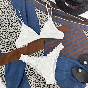 Peachtan Ruffle Bikini Set High Cut Swimsuit Swimming Suit White
