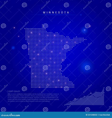 Minnesota Us State Illuminated Map With Glowing Dots Dark Blue Space