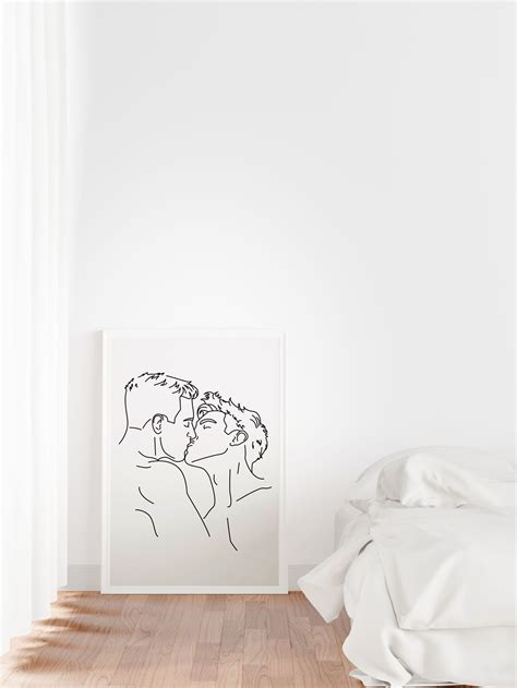 Two Gay Man Kissing On The Lips Nude Gay Line Art Gay Erotic Etsy