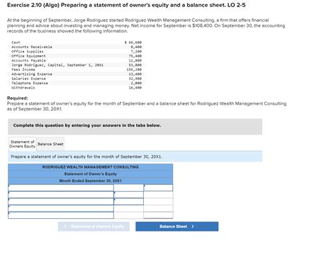 Solved Exercise Algo Preparing A Statement Of Owner S Chegg