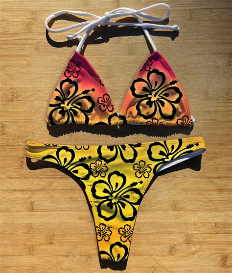 Swimwear Bikini 1 Or 2 Piece Set Hawaiian Hibiscus Thong Cheeky Full Coverage Triangle String