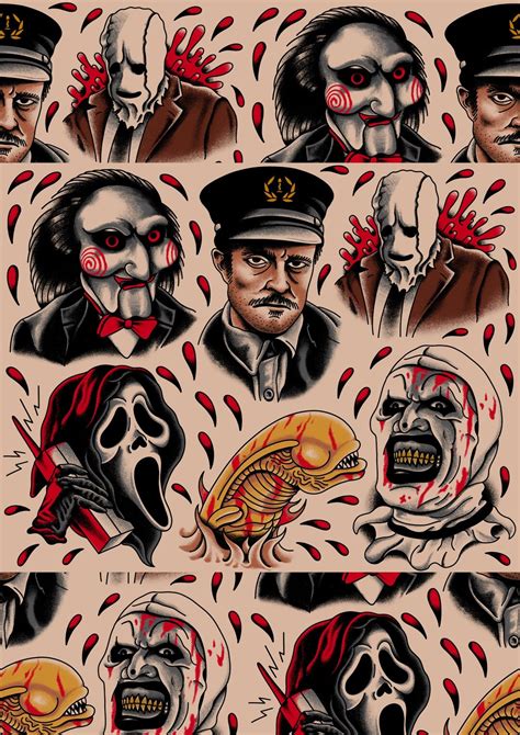 Traditional Horror Movie Tattoo Flash Etsy