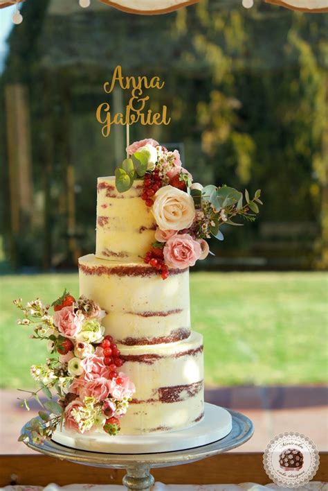 Flowers And Fruit Semi Naked Wedding Cake Tarta De Boda Mericakes Strawberry Red Velvet