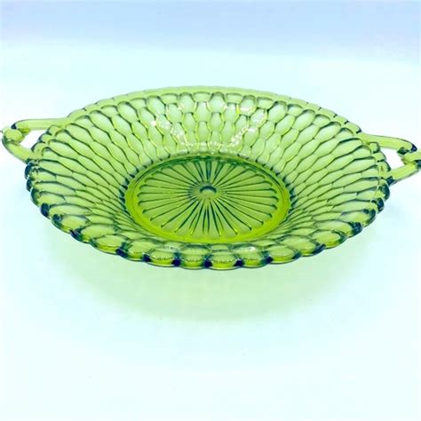 Indiana Glass Dining Vintage Indiana Glass Green Honeycomb Relish