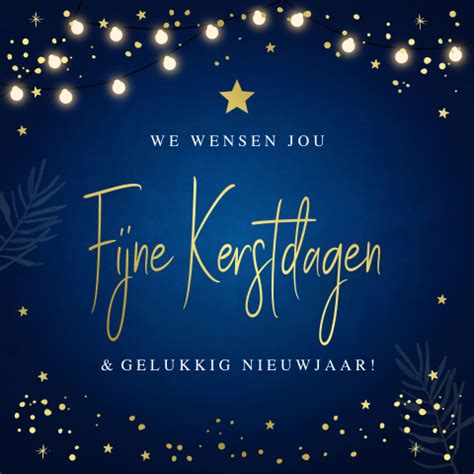 Zakelijke Kerstkaart Blauw Lampjes Logo Goudfolie