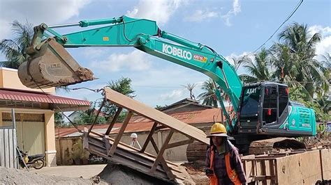 Kobelco Dozer Excavator Dump Trucks Building New Road On The Limestone