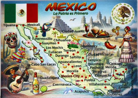 Mexico Graphic Map and Attractions Souvenir Fridge Magnet 2.5" X 3.5