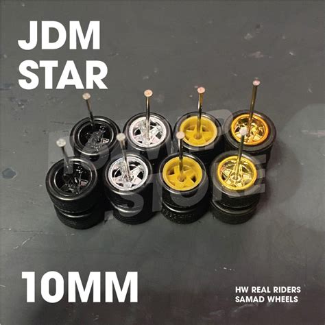 1 64 Hot Wheels Star Real Riders Rubber Wheels 10mm JDM Black Chrome Gold Matte Gold Shopee