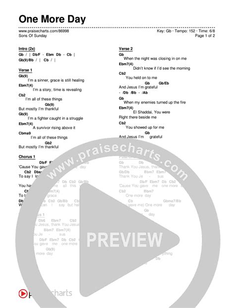 One More Day Chords Pdf Sons Of Sunday Praisecharts