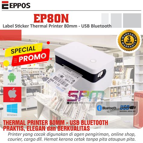 Jual Eppos Sticker Thermal Barcode Printer EP80N 80mm USB