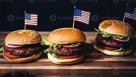 Patriotic Burger Sensation - Mini American Flags and Tempting