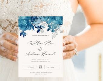 Hydrangea Wedding Invitation INSTANT DOWNLOAD Blue Flowers | Etsy