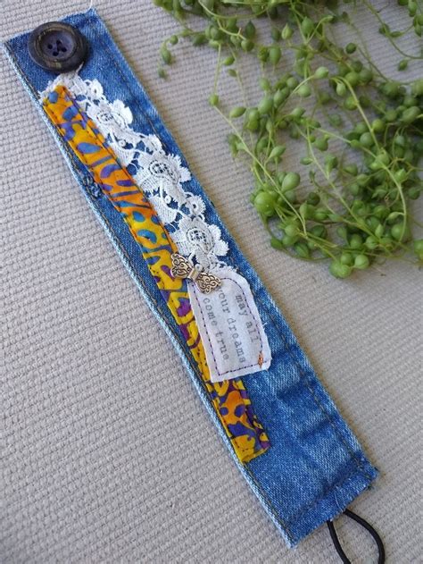 Upcycled Denim Cuff Bracelet Boho Cuff Etsy In Denim Cuff