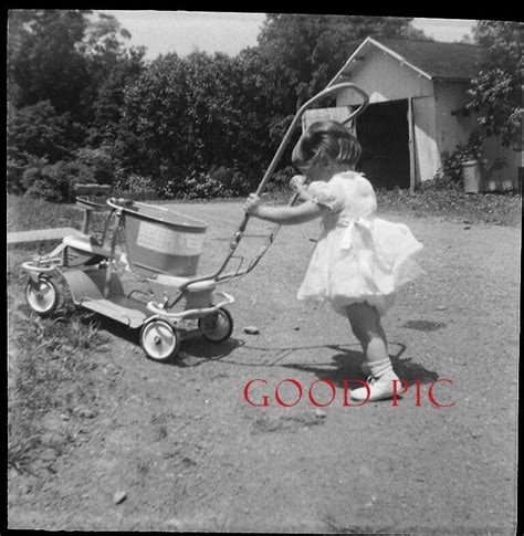 HH2 E Vintage Amateur Photo Negative Girl Pushing Baby Buggy 1950 EBay