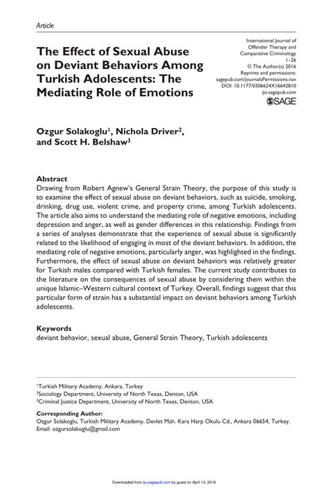 Pdf The Effect Of Sexual Abuse On Deviant Behaviors Among Turkish