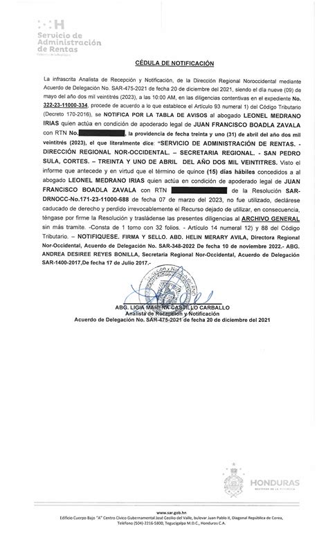 SE NOTIFICA AL ABOGADO LEONEL MEDRANO IRIAS QUIEN ACTÚA EN CONDICIÓN DE