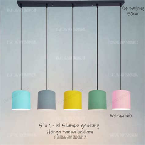 Promo Lampu Gantung Warna Warni 5in1 Panjang 80cm 1set Biru Pink Hijau