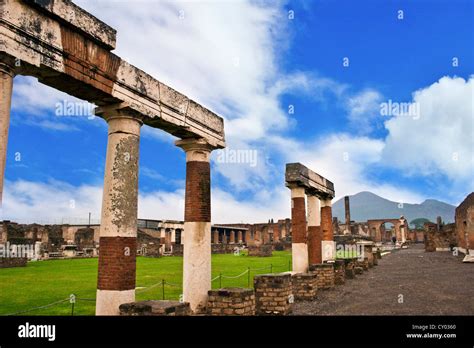 The Ancient Ruins Of Pompeii Italy Campania Near Naples Looking From