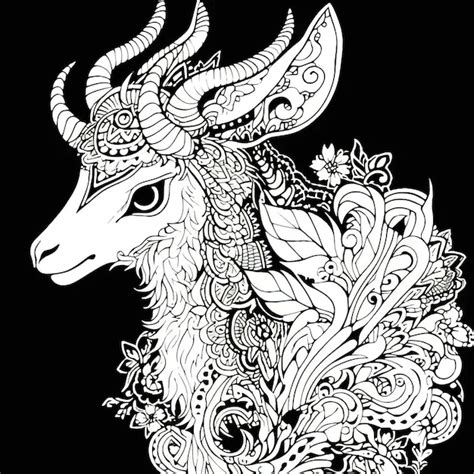 Premium Photo | A black and white drawing of a goat