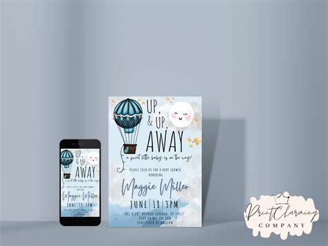 Editable Hot Air Balloon Baby Shower Invitation Digital Etsy
