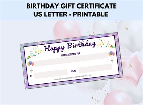 Printable Birthday Gift Certificate, Gift Certificate Template, Gift ...