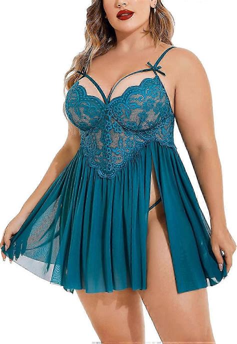 Plus Size Lingerie Lace Babydoll Womens Strap Chemise Nightgown V Neck Nighty Mesh S Xl Fruugo Uk