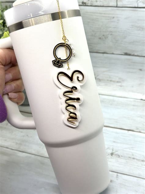 Bridal Tumbler Straw Charm Personalized Bride Tumbler Name Tag