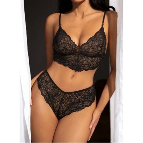 Boutique Intimates Sleepwear Size Large Black Sheer Floral Lace Lingerie Set Poshmark