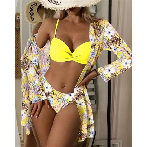 Pack Swimwear Women Cover Up Bikini Set Push Up Swimsuit Biquini Swim Wear Print Bathing Suit